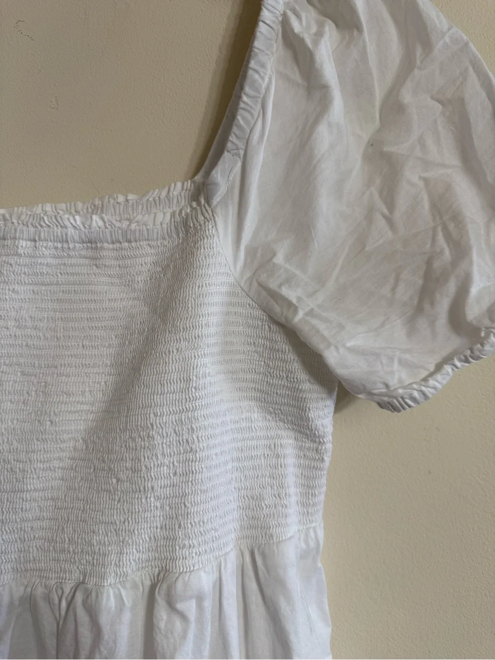 J.CREW L Smocked Puff Sleeve Ruffle Square Neck Midi Dress Cotton White Women's - Picture 2 of 4